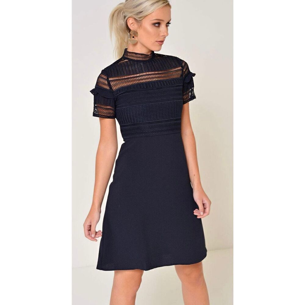 NWOT VILA Allers High Neck Knitted Top Navy Blue Mini Dress Size XS